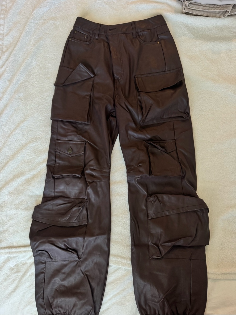 Fashion Nova Brown Leather Cargo Pants